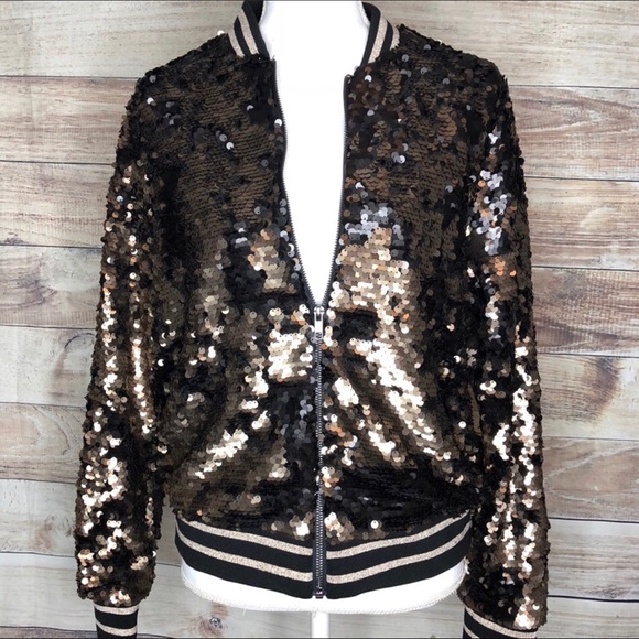torrid Jackets & Blazers - Torrid Matte Black Gold Sequin Bomber Jacket